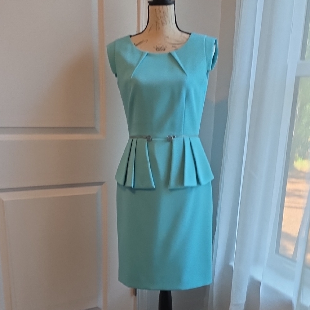 ANTONIO MELANI Aqua Peplum Midi Dress